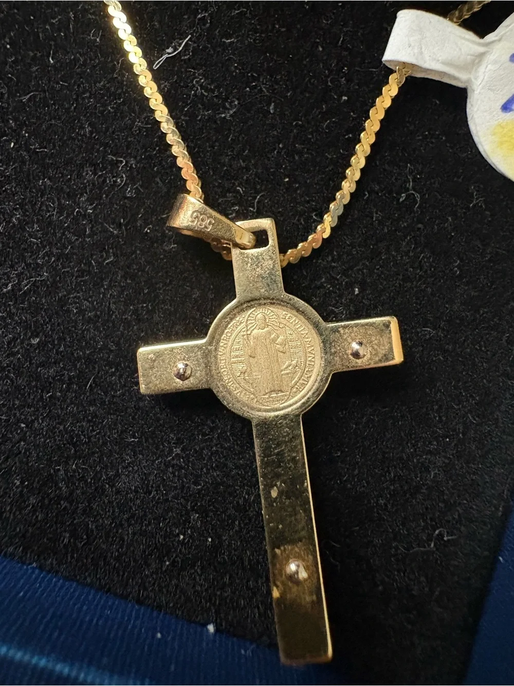 San Benito (Saint Benedict) cross with necklace both 14K solid gold.